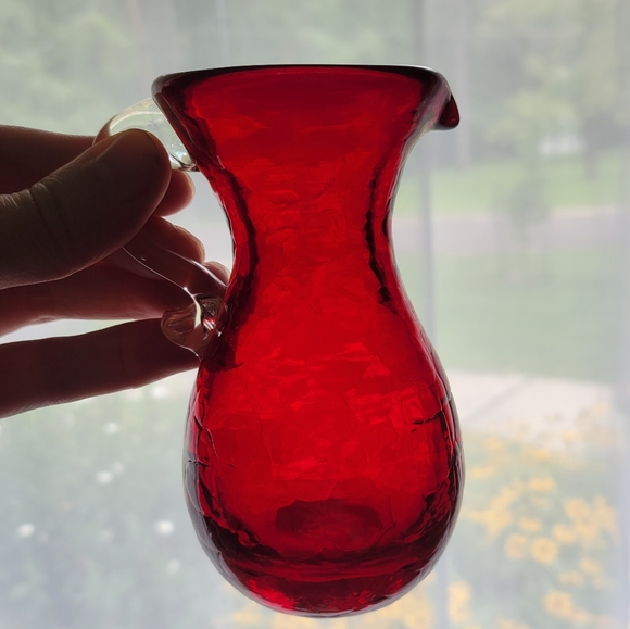 Pilgrim art glass ruby red crackle pitcher vintage - Picture 4 of 4